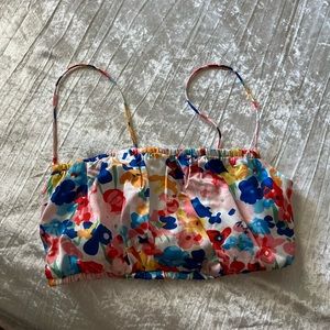 White fox Boutique Satin Floral Crop Shirt Top